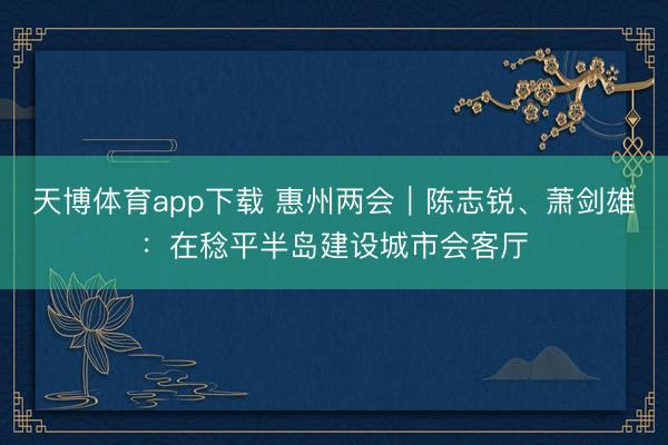 天博体育app下载 惠州两会｜陈志锐、萧剑雄：在稔平半岛建设城市会客厅