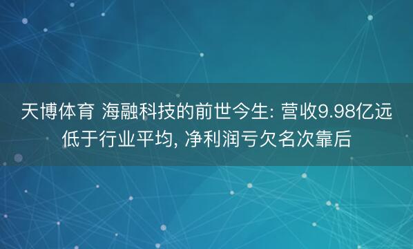 天博体育 海融科技的前世今生: 营收9.98亿远低于行业平均, 净利润亏欠名次靠后